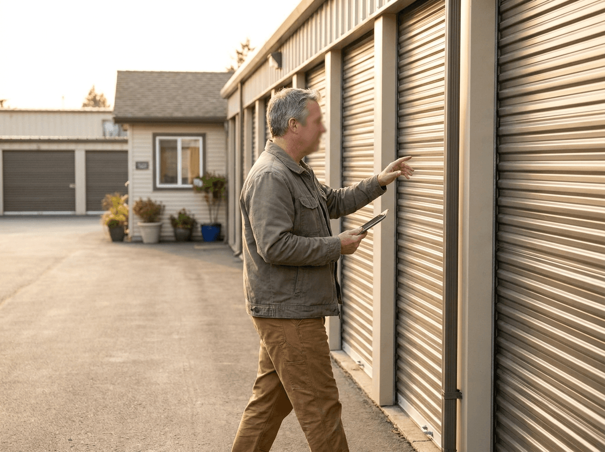 Local storage facility owner checking units