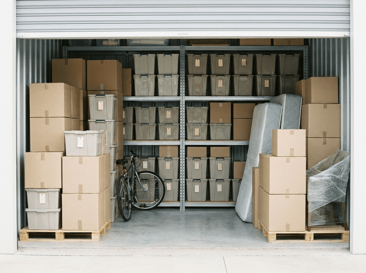 Organized boxes inside a storage unit