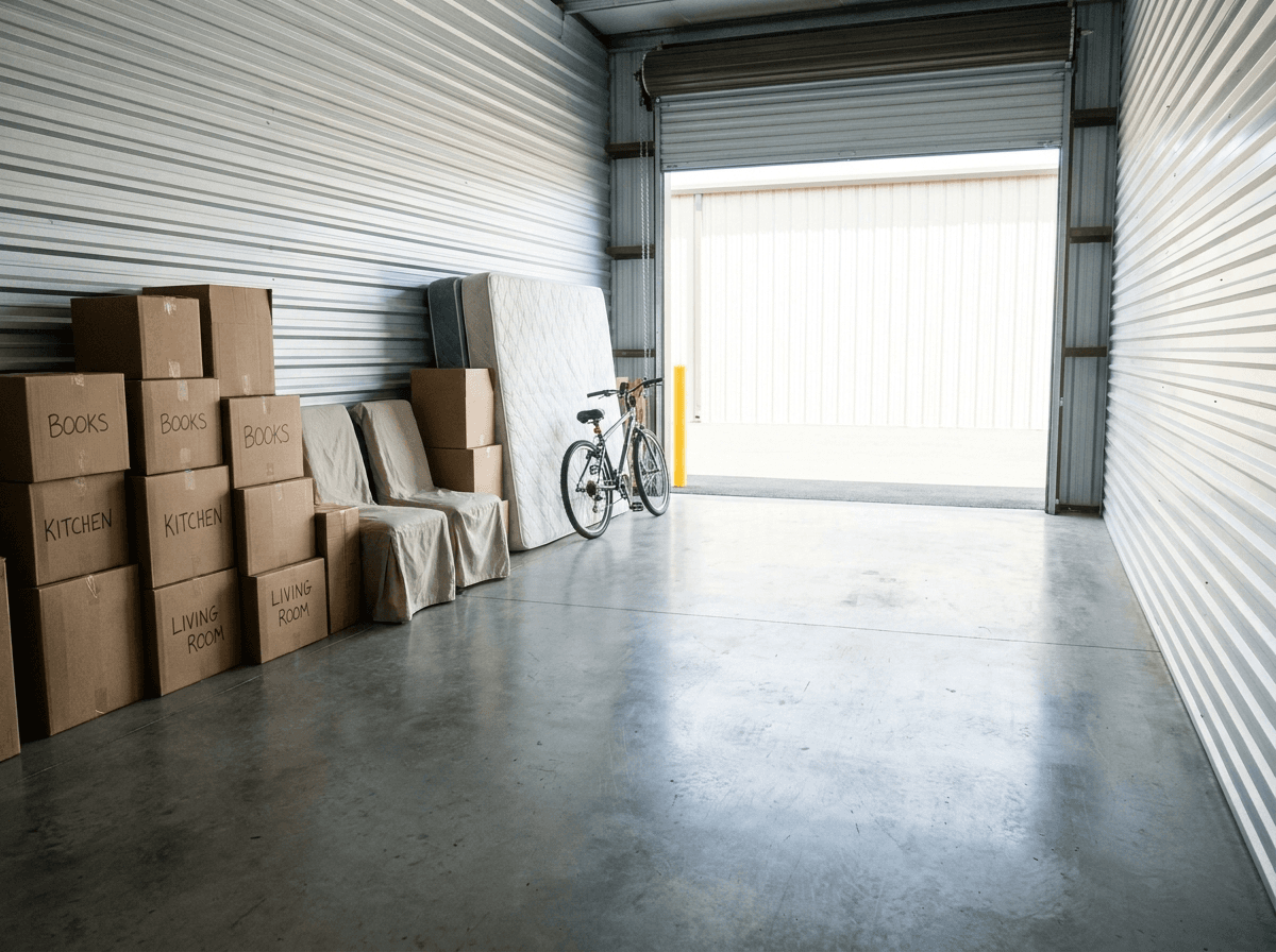 Large storage unit interior with open floor space